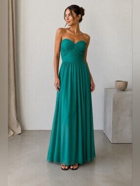 After Six Strapless Teal A-Line Chiffon Maxi Dress